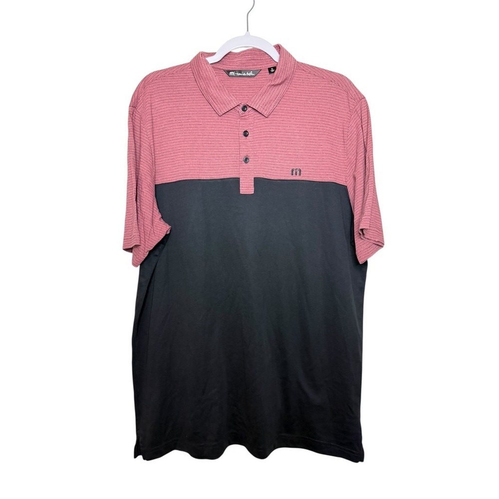 TravisMathew Mens Golf Polo Shirt Red Black Striped‎ Size XL